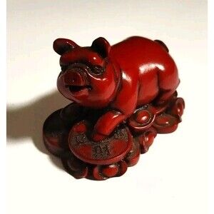 Cinnabar Red Pig Boar Figurine Chinese Horoscope Feng Shui Zodiac Luck Fortune